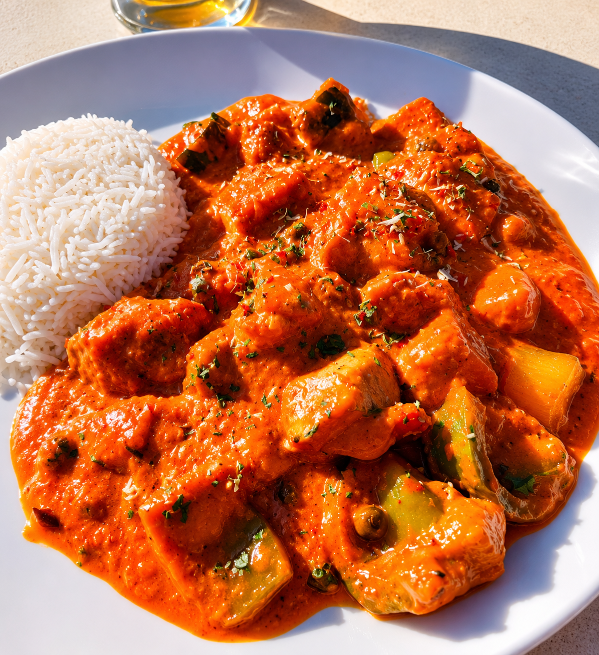 Pollo al curry con arroz basmati